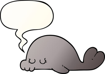 cartoon seal and speech bubble in smooth gradient style