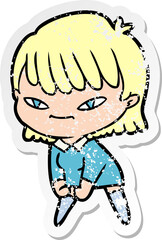 distressed sticker of a cartoon woman