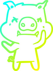 cold gradient line drawing angry cartoon pig