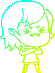 Fototapeta premium cold gradient line drawing annoyed cartoon vampire girl