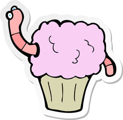 sticker of a cartoon worm in cupcake