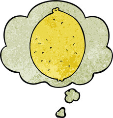 cartoon lemon and thought bubble in grunge texture pattern style