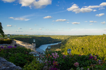 landscape with lake in dominican republic in chavon