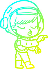 cold gradient line drawing cartoon pretty astronaut girl pointing