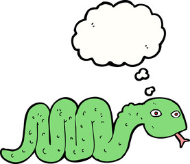 Obraz premium funny cartoon snake with thought bubble