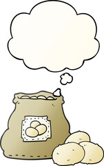 cartoon bag of potatoes and thought bubble in smooth gradient style