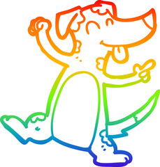 rainbow gradient line drawing cartoon dancing dog