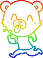 rainbow gradient line drawing rude cartoon polar bear sticking out tongue