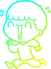 cold gradient line drawing laughing cartoon man
