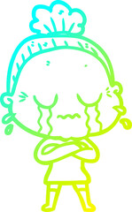 cold gradient line drawing cartoon crying old lady