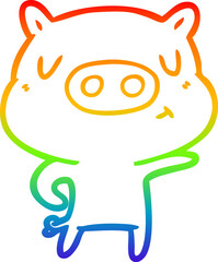 rainbow gradient line drawing cartoon pig pointing