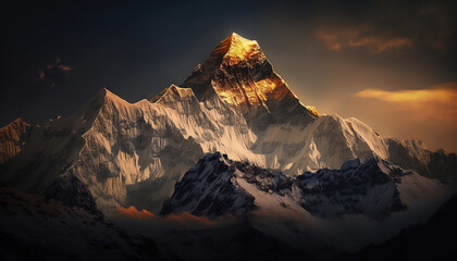 Fototapeta na wymiar Mountain, Peak, Himalaya, Everest, Generative AI, Illustration