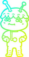 cold gradient line drawing friendly cartoon spaceman