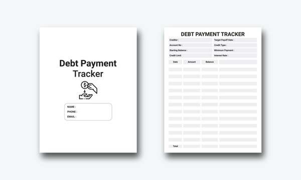 Debt Payment Tracker kdp interior, Bank loan payment tracker notebook interior. 