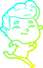 cold gradient line drawing running cartoon man