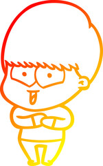 warm gradient line drawing cartoon happy boy