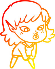 warm gradient line drawing pretty cartoon elf girl
