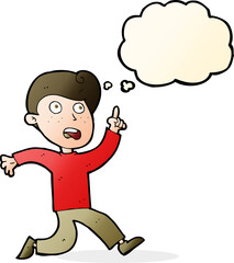 cartoon boy panicking with thought bubble
