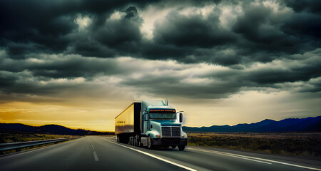 Fototapeta na wymiar truck on highway. background illustration. generative ai.
