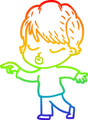 rainbow gradient line drawing cartoon woman with eyes shut