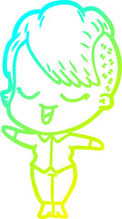 cold gradient line drawing happy cartoon girl