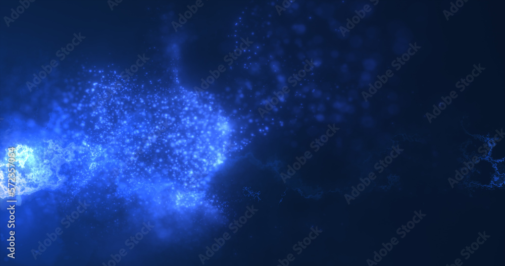 Poster abstract background of blue energy magic waves flying from the wind with the effect of glow and blur