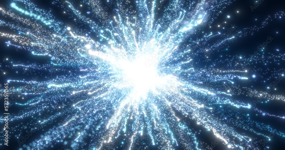 Poster abstract glowing energy explosion whirlwind firework from blue lines and magic particles abstract ba