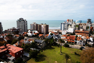 Aerial view of the city of Mar del Plata with architecture of houses, villas, residential...