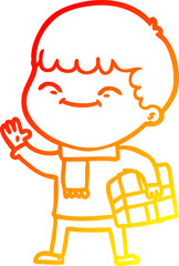 warm gradient line drawing cartoon happy boy