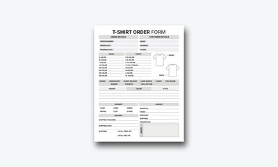 T-shirt Order Book T-shirt Order Form kdp interior
