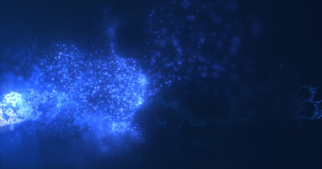 Abstract background of blue energy magic waves flying from the wind with the effect of glow and blur bokeh