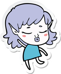 sticker of a pretty cartoon elf girl dancing