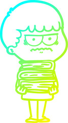 cold gradient line drawing cartoon annoyed man