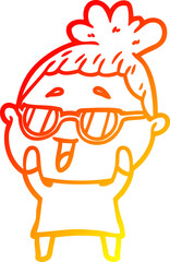 warm gradient line drawing cartoon happy woman wearing spectacles