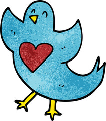 cartoon doodle bird with heart