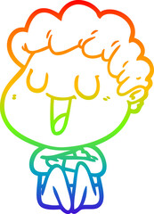 rainbow gradient line drawing laughing cartoon man