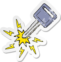 retro distressed sticker of a cartoon electric car key