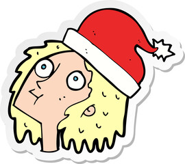 sticker of a cartoon woman wearing christmas hat