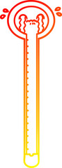 warm gradient line drawing cartoon thermometer crying