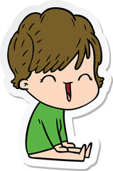 sticker of a cartoon laughing woman