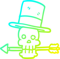 cold gradient line drawing cartoon skull and arrow