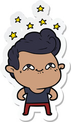 sticker of a cartoon excited man