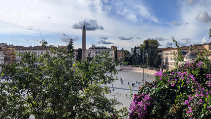 Piazza del Popolo (People's Square) named after the church of Santa Maria del Popolo in Rome, Italy