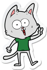 sticker of a funny cartoon cat giving peace sign