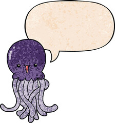 cartoon jellyfish and speech bubble in retro texture style