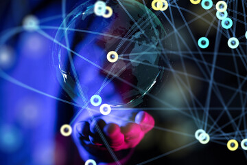 Global network. Blockchain. 3D illustration. Neural networks and artificial intelligence. Abstract  - 3D digital