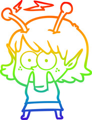 rainbow gradient line drawing cartoon alien girl