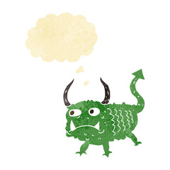 cartoon little demon with thought bubble