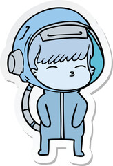 sticker of a cartoon curious astronaut