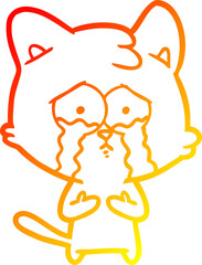 warm gradient line drawing cat crying cartoon